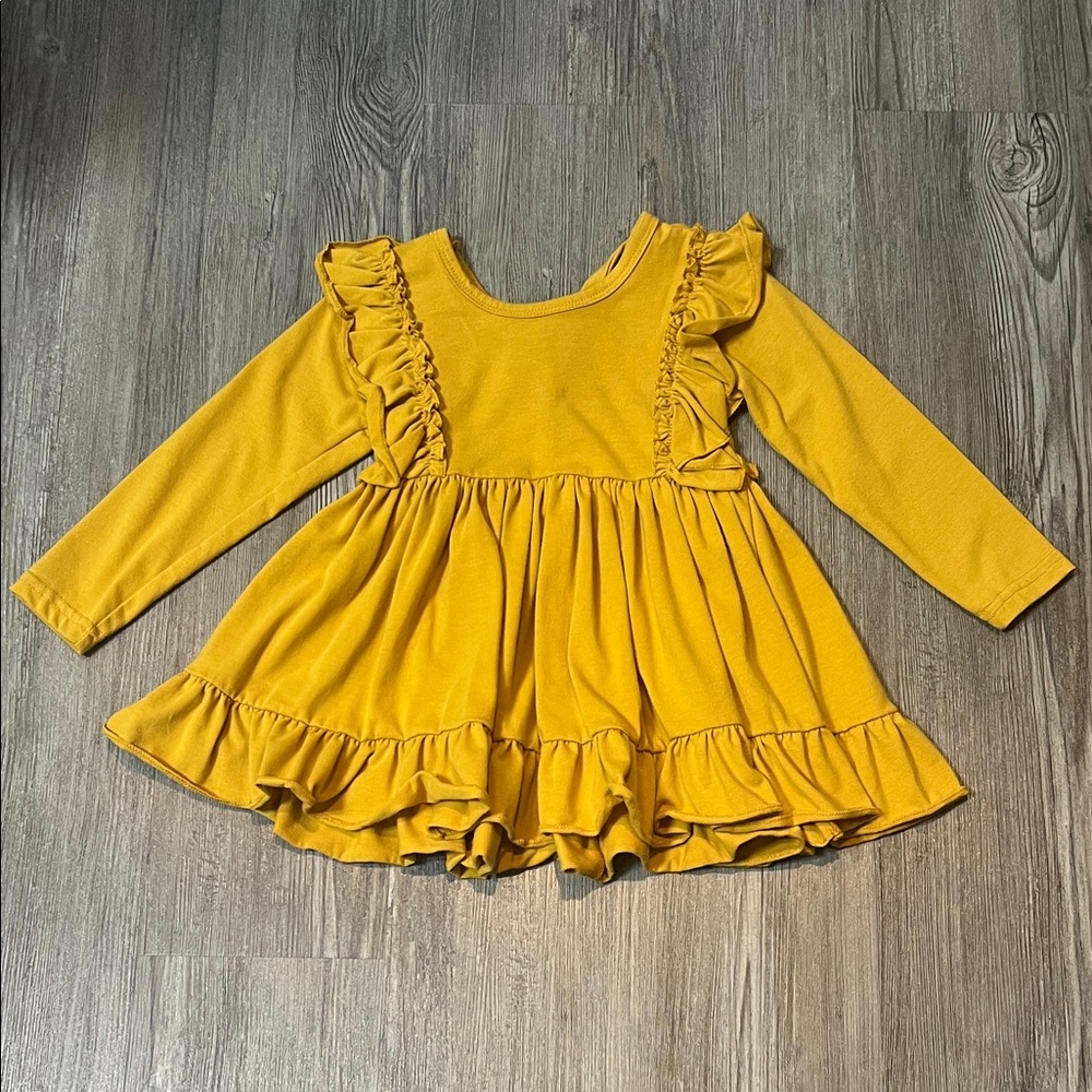Yellow Ruffle Long Sleeve Dress